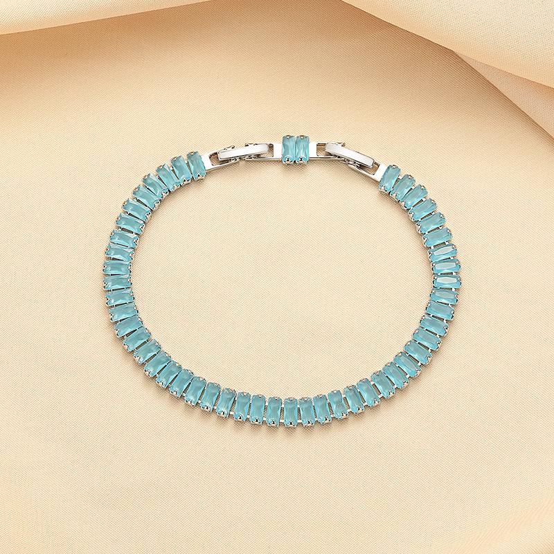 Rectangular Blue Zircon Bracelet for Women, Vintage Unique Minimalist Style