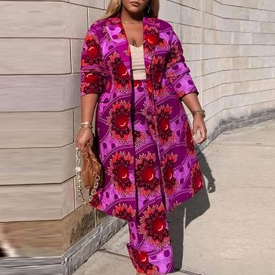 Conjuntos de Moda para Mujer Talla Grande de Manga Larga con Estampado de Tops y Pantalones
