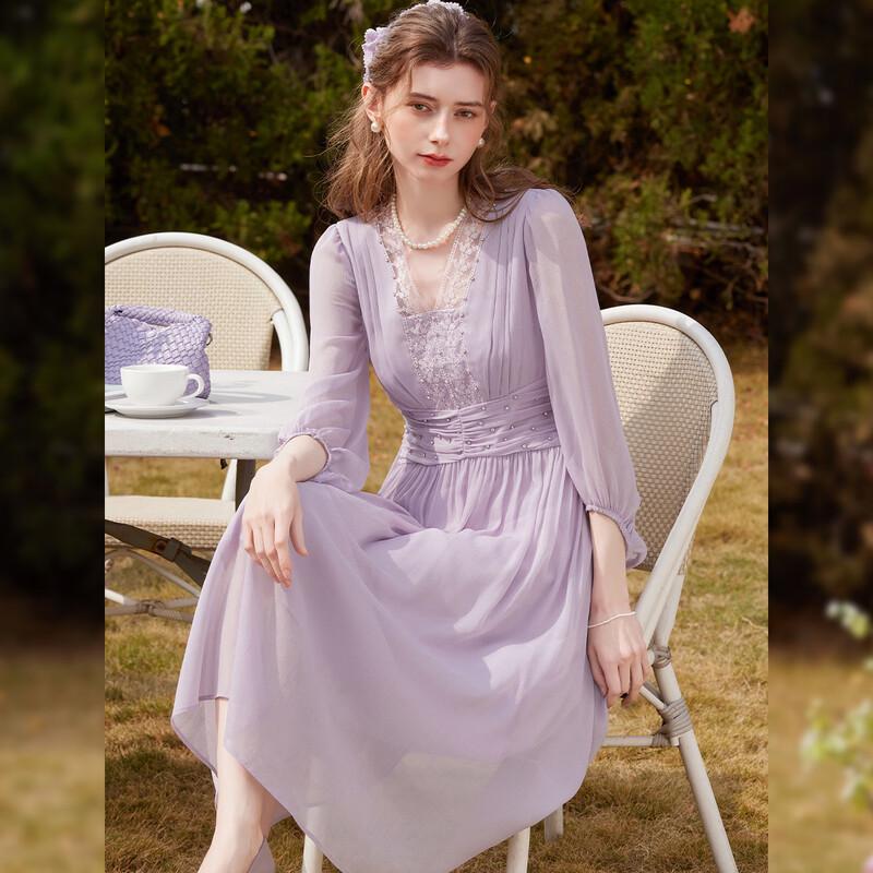 Bailuyu French Romantic V-Neck Puff Sleeve Midi Dress M