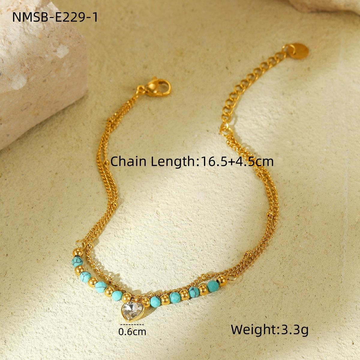 GEMCHIC Women s Blue Natural Stone Heart Bracelet with Cubic Zirconia Gold Plated Stainless Steel Jewelry
