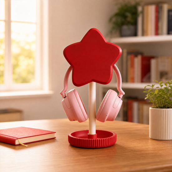 Cute Star Headphone Stand with Storage Tray, 3D Printed PLA Headset Hanger & Desk Organizer, Macaron Color Gaming Office Decor, Multi-Functional