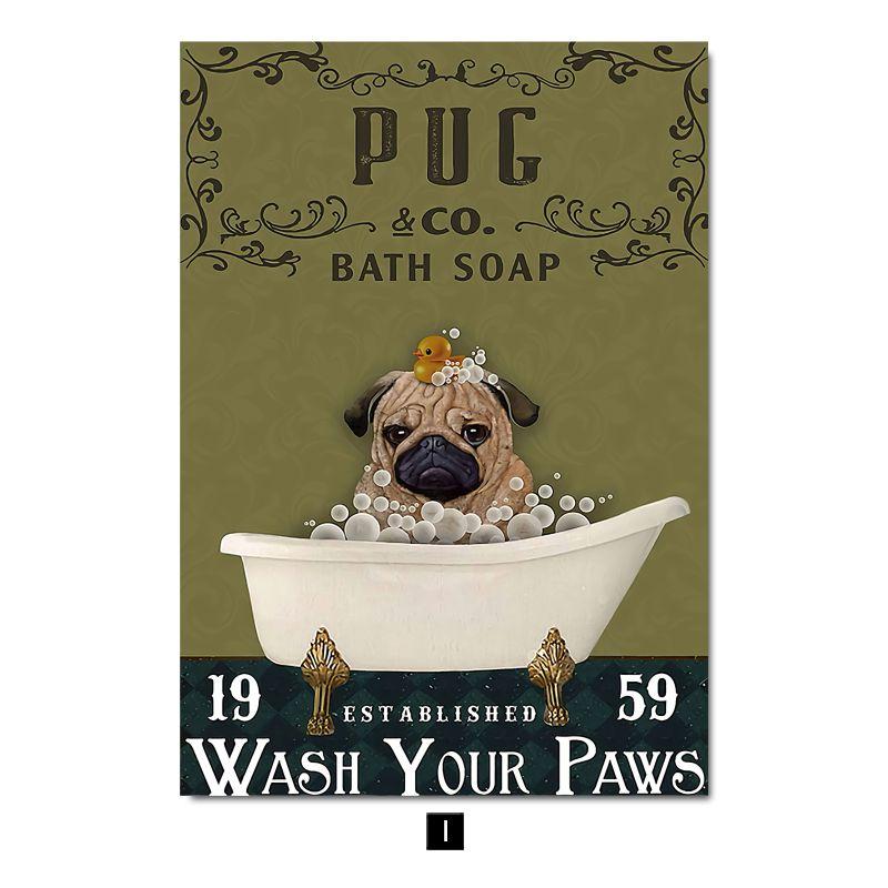 

Современное украшение для детской комнаты с мультяшными животными, картина с черным котом, собакой, постер для ванной комнаты, детский душ, настенное искусство, домашний декор 40x60cm No Frame