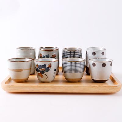 Japanese Style Ceramic Soup Cup Coarse Pottery Hand Painted Lattice Pattern Teacups Creative Retro Wine Cups Office Drinkware