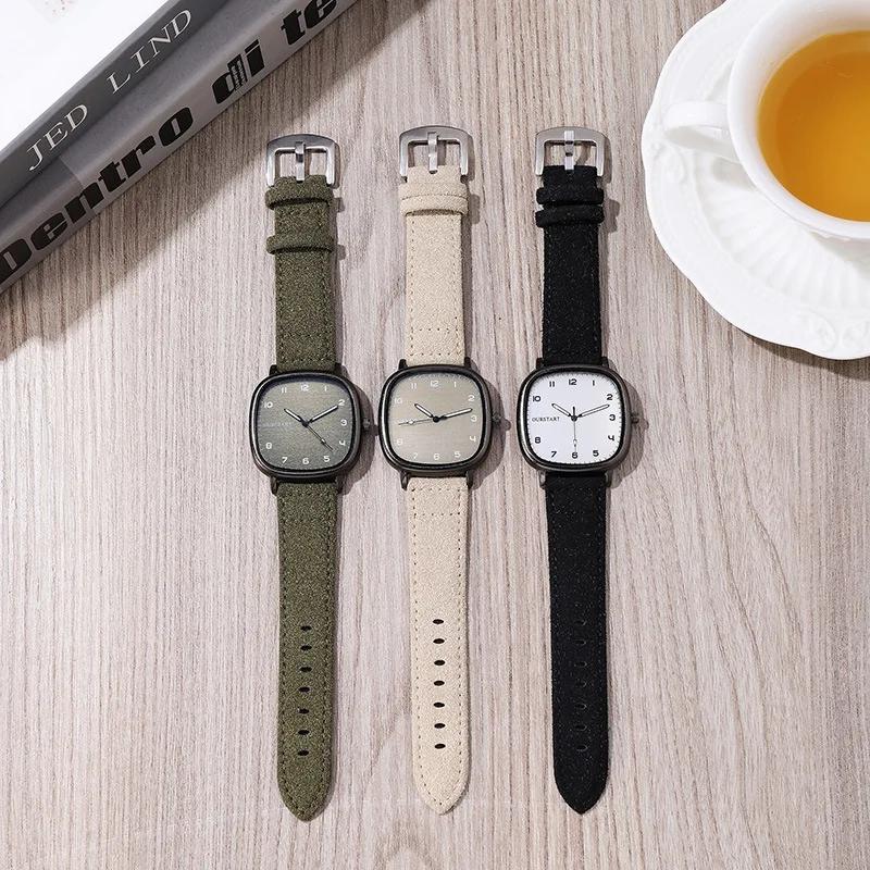 Vintage Square Dial Leather Belt Wristwatch Brand Quartz Watch Youth Student Watch Casual Fashion Men Women Gift Clock