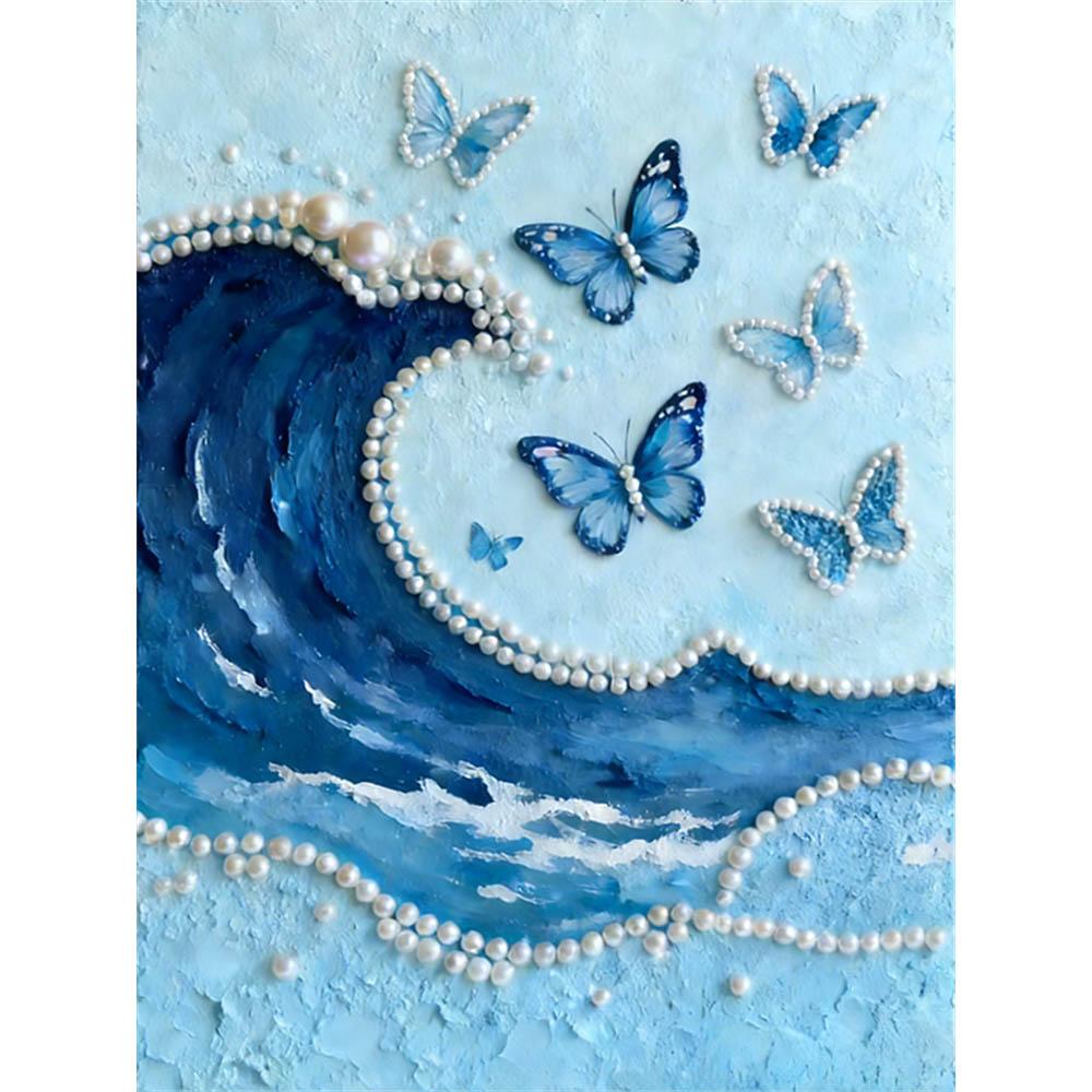 

Crystal Pearl Painting 5D DIY Frame Decoration Painting The Blue Butterfly Home Wall Decoration Transparent Pearl Gemstone Painting Picture Art Crafts 35x45cm
