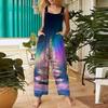 Women's Casual Jumpsuit Sleeveless Christmas Printed Cotton Jumpsuit