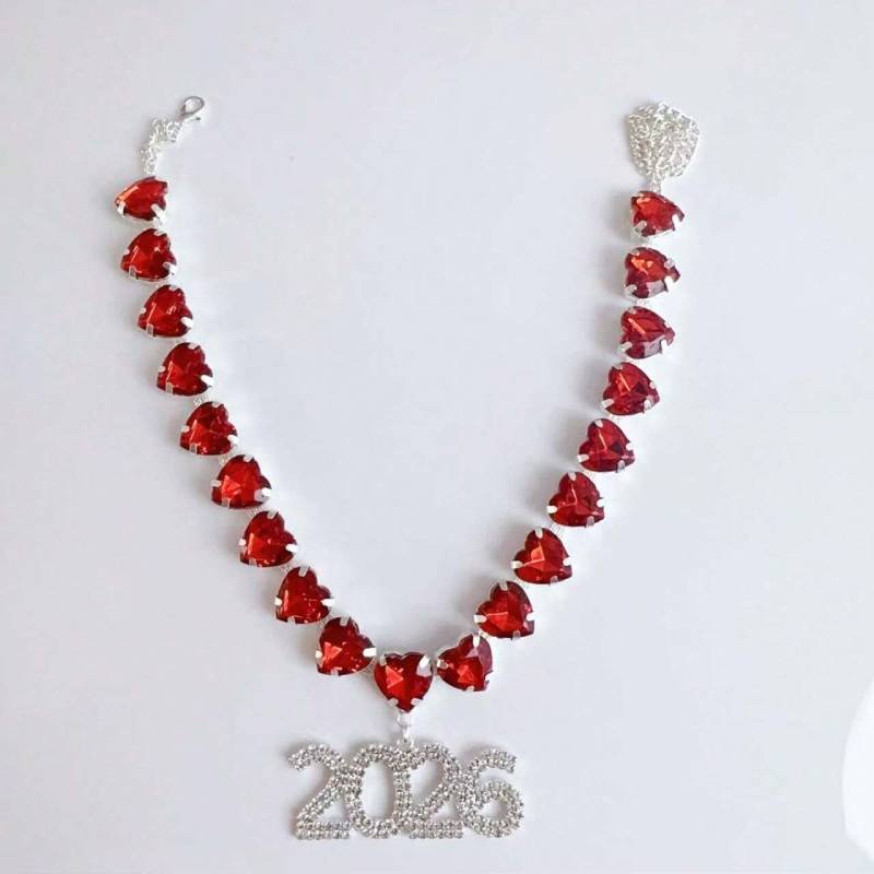 

Hip Hop Number Pendant Necklace With Rhinestone Decoration For Men And Women RedSilver