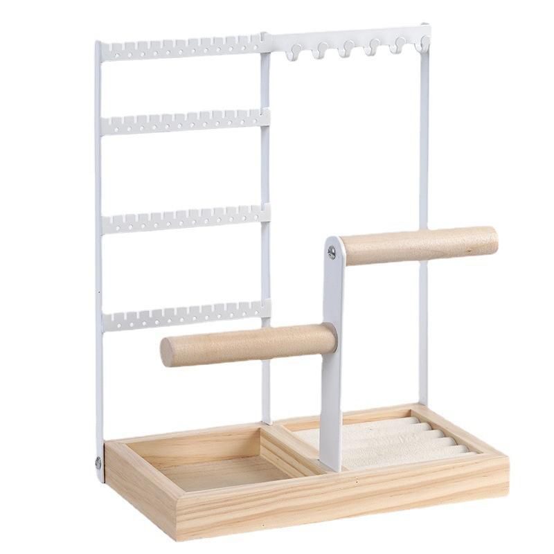 

Золотая стойка для ювелирных изделий, разборная стойка для хранения колец из цельного дерева, двухосная стойка для браслетов, стойка для ювелирных изделий для сережек 22.5x12x28cm белый