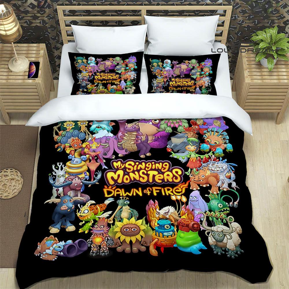 M-My Singing Monsters bedruckte Bettwäsche-Sets exquisites Bettwaren-Set Bettbezug Steppbett-Set Bettwäsche-Set Luxus-Geburtstagsgeschenk