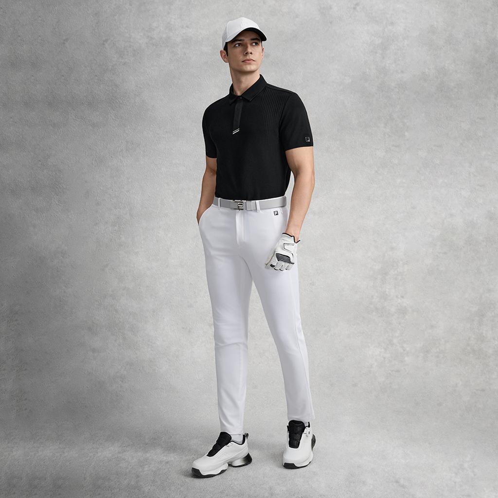 FILA Golf Series Simple Classic Retro Personality Comfortable Versatile Casual Sports Woven Short Sleeve Polo Shirt Men tops Deep-Black A11M615406FBK
