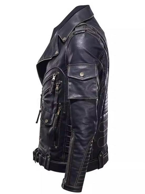 Men's Windproof PU Leather Jacket with Multiple Zippers - European & American Style Outerwear