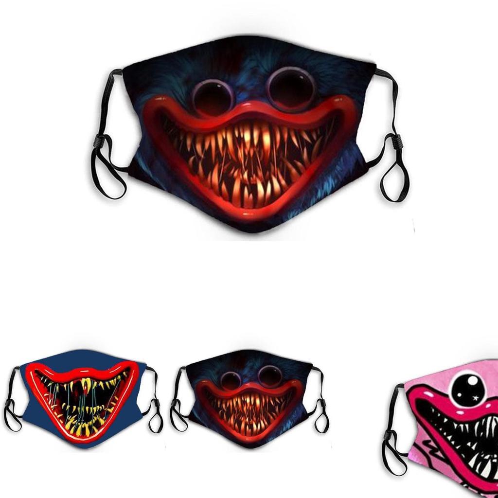 Máscara Facial de Algodão de Halloween Poppy Playtime Huggy Wuggys Para Adultos Ajustável Respirável