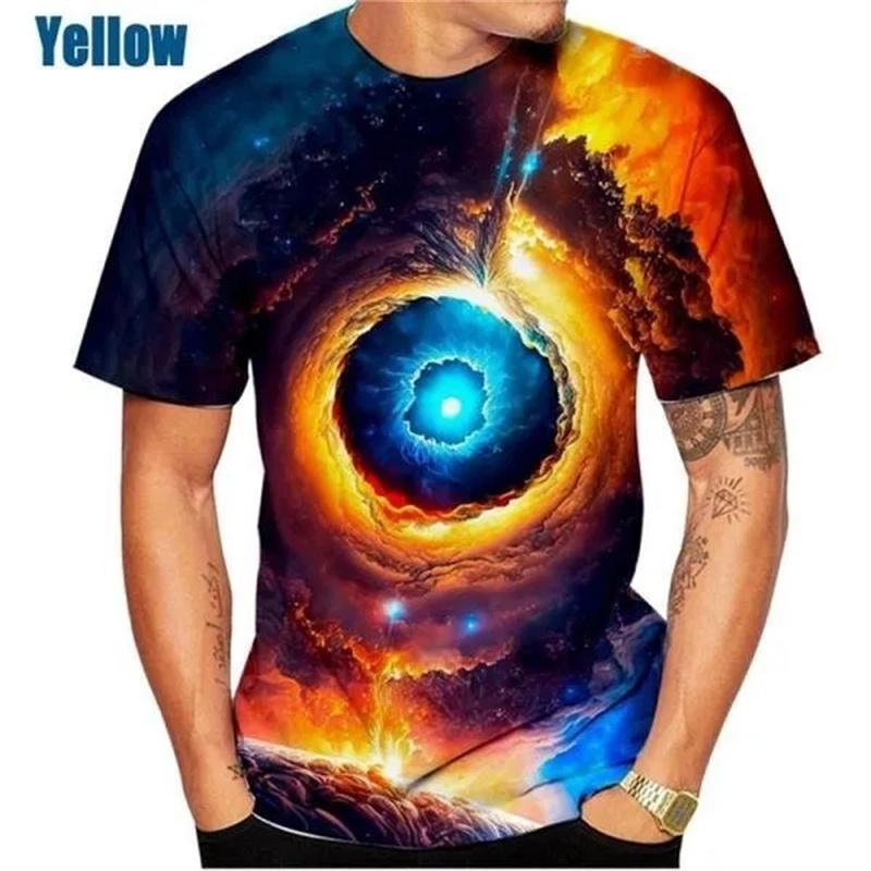 

Мужские футболки с 3D-принтом Космическая планета, футболки с галактическим внешним узором, летние топы с короткими рукавами и круглым вырезом в свободном стиле Харадзюку 6XL