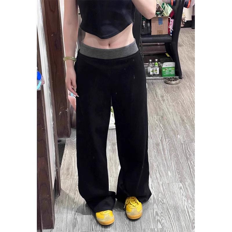 

Черные повседневные спортивные штаны для женщин, тонкие толстовки с высокой талией прямого покроя на лето, узкие прямые широкие брюки 2XL чёрный