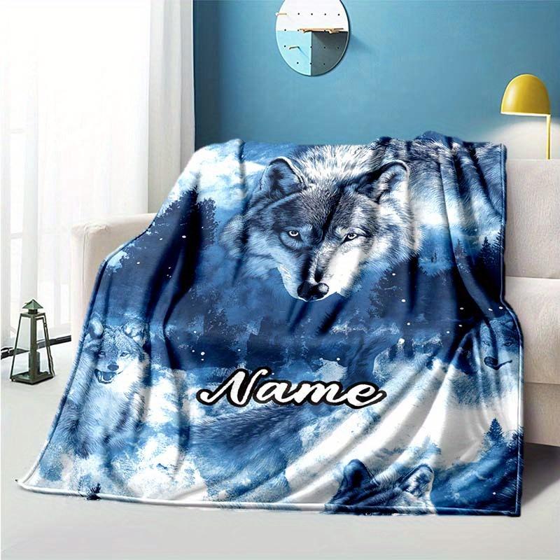Wolf On The Snowy Mountaincustomize Your Name Outdoor Blanket Suitable For All Seasons Comfortable And Warm Soft Blanket Suitable For Travel Gifts For