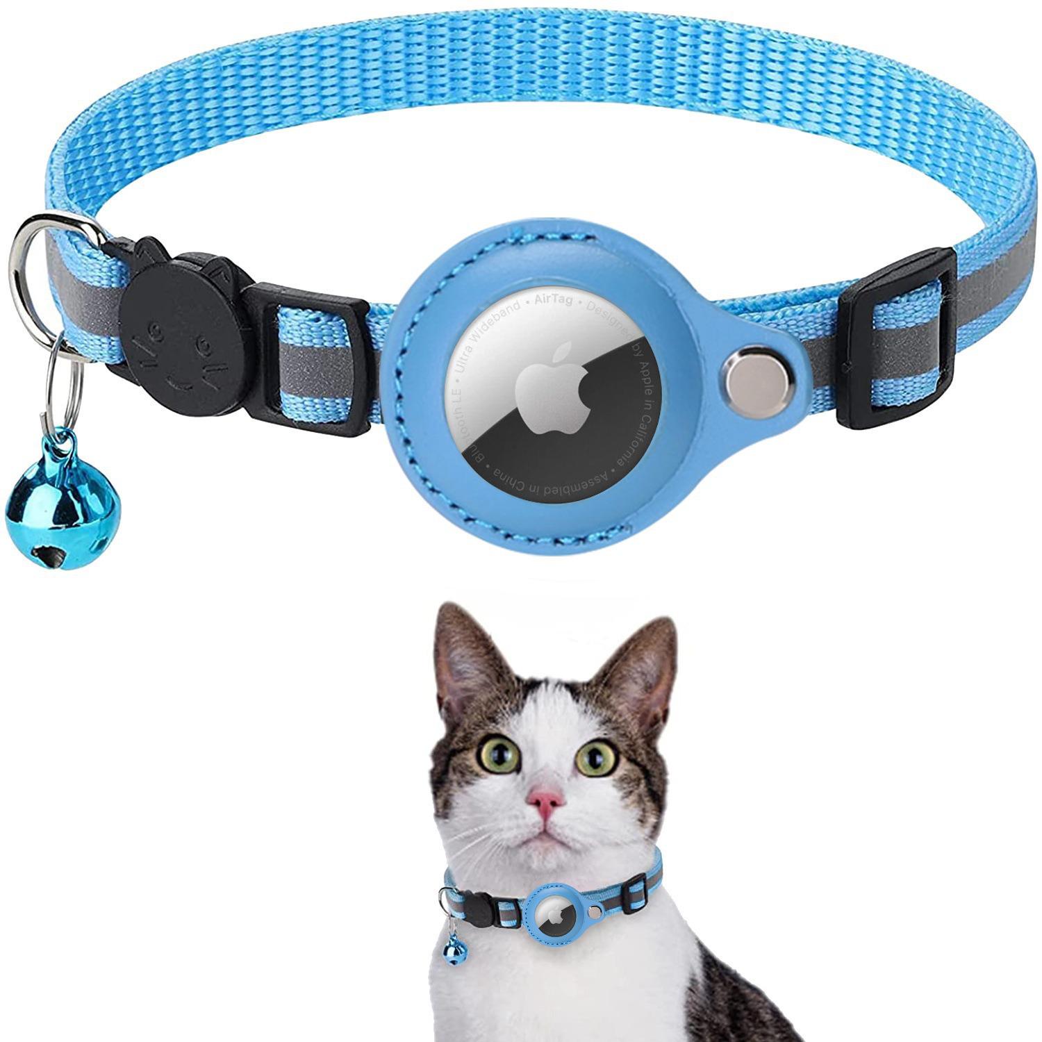

Apple Airtag Pet Locator Collar with Reflective Bell - Anti-Loss Protective Case for Cats синий