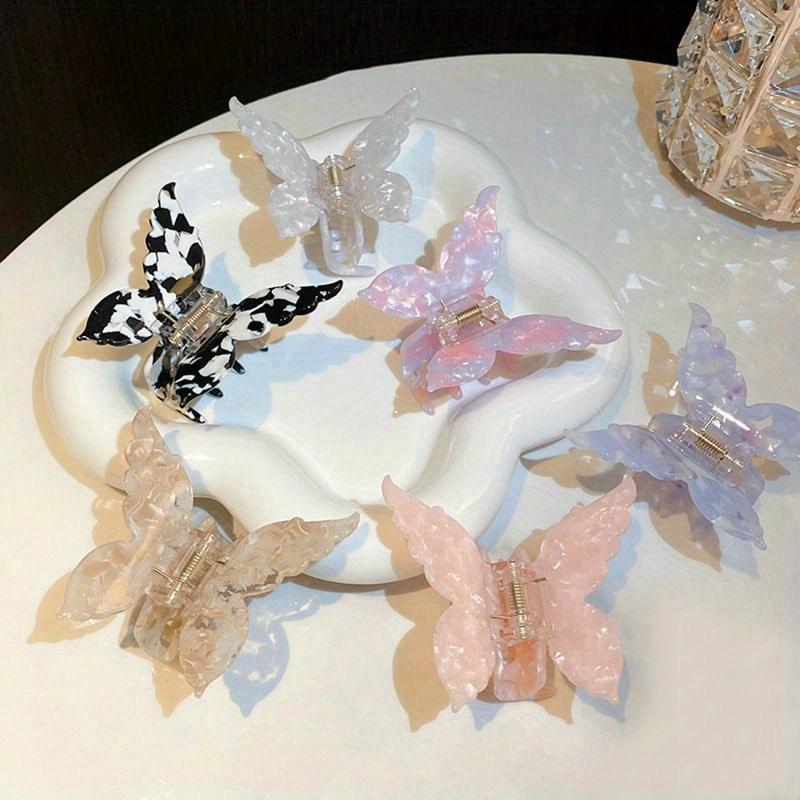 New Acetate Resin Hair Claw Sweet Butterfly Hairpin Clip Gradient Tie-Dye Colored Hair Accessories Barrettes Women Girls