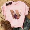 Stylish Gold 26 Letter Floral Print T-shirt Black Oversized for Men And Women Summer Polyester Fabric T-Shirt