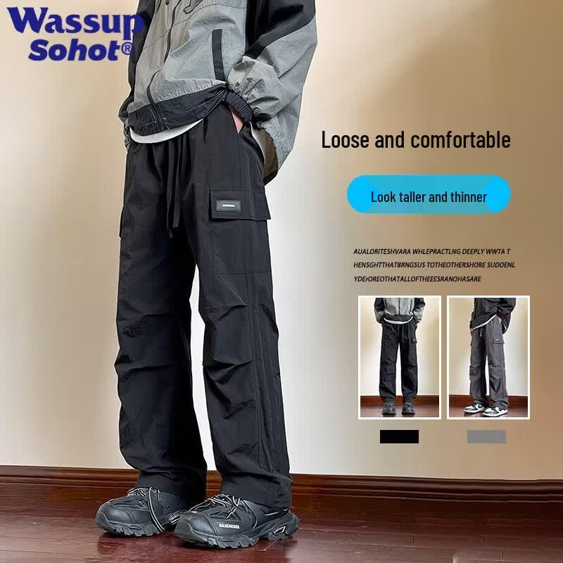Wassup Sohot Men's Retro Ice Silk Cargo Pants