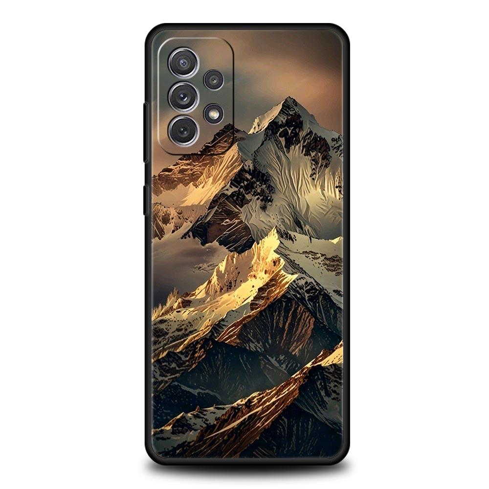 Black Mountain Peak Phone Case for Samsung Galaxy A55 A35 A17 A07 A15 A13 A25 A51 A71 A72 A73 A32 A52 A52S A41 5G Soft TPU Shell