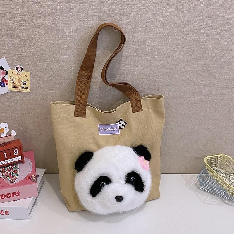 Panda Plush Bag For Girls Soft Faux Fur Cartoon Cute Handbag Casual Daily Use