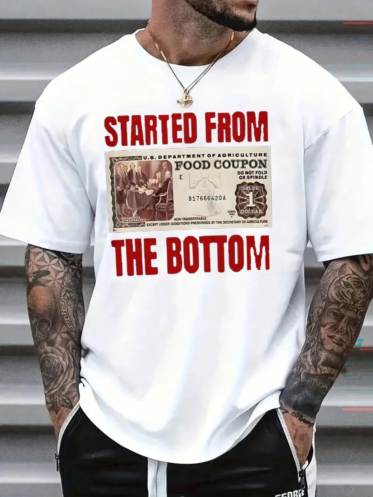 Men s Started From The Bottom Funny Graphic T-Shirt Streetwear Tee XL