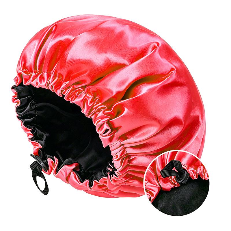 Satin nightcap double button adjustment satin nightcap, women's beauty hair care cap, shower cap