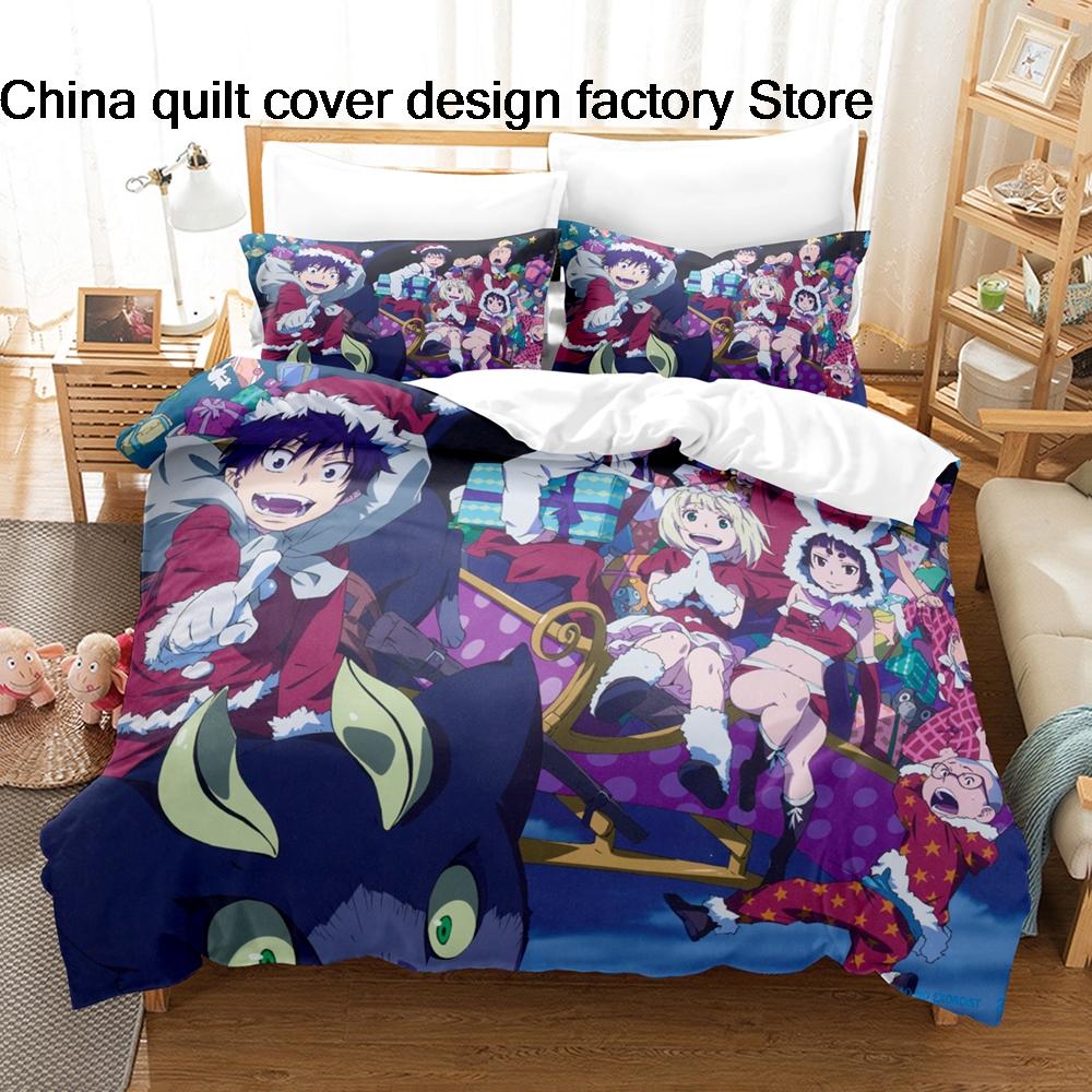 3Pcs Blue Exorcist Anime Bedding Set 3D Print Shonen Manga Duvet Cover Pillowcases For Teens Fans Room Decor Gift Bedding Set