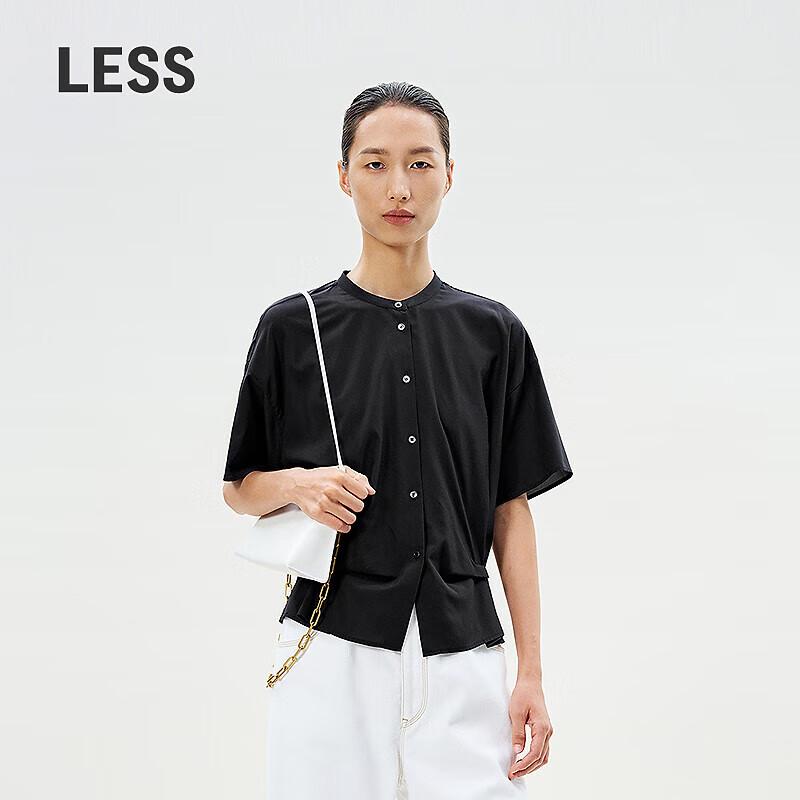 LESS 2025 Summer Stand Collar Short Sleeve Shirt