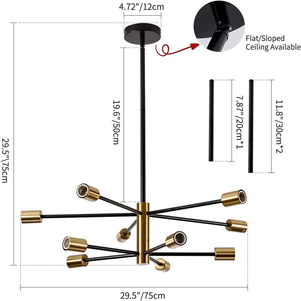 Modern LED Chandelier Retro Black Gold Multi Head Pendant Light For Living Room Restaurant Coffee Shop Office Decorative Lamps