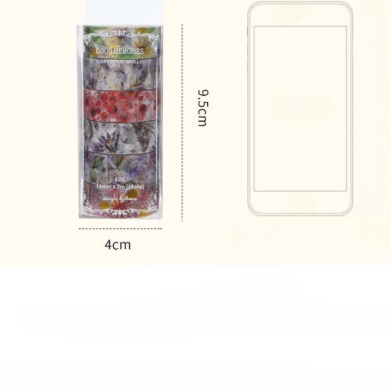 6 Rollos/caja de Cinta Washi de Planta Floral Adecuada para Decoración de Collage de Cuaderno DIY Un Regalo para Amigos Suministros de Aprendizaje