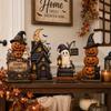 Spooky Wood Haunted House Statue Vintage Stacked Pumpkin Cart Ornament  Mantel Decor