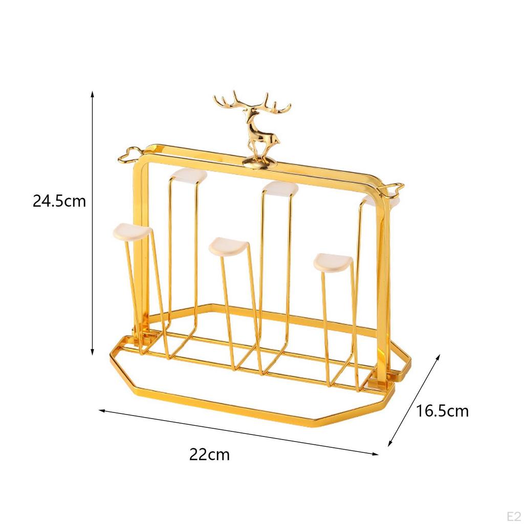 6 Cup Metal Drainer Holder Rack Mug Organizer Luxury Drying Glass for