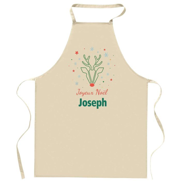 Tablier de cuisine - Joyeux Noël Joseph Cerf - Coton épais résistant - Impression durable (France) - Liens ajustables