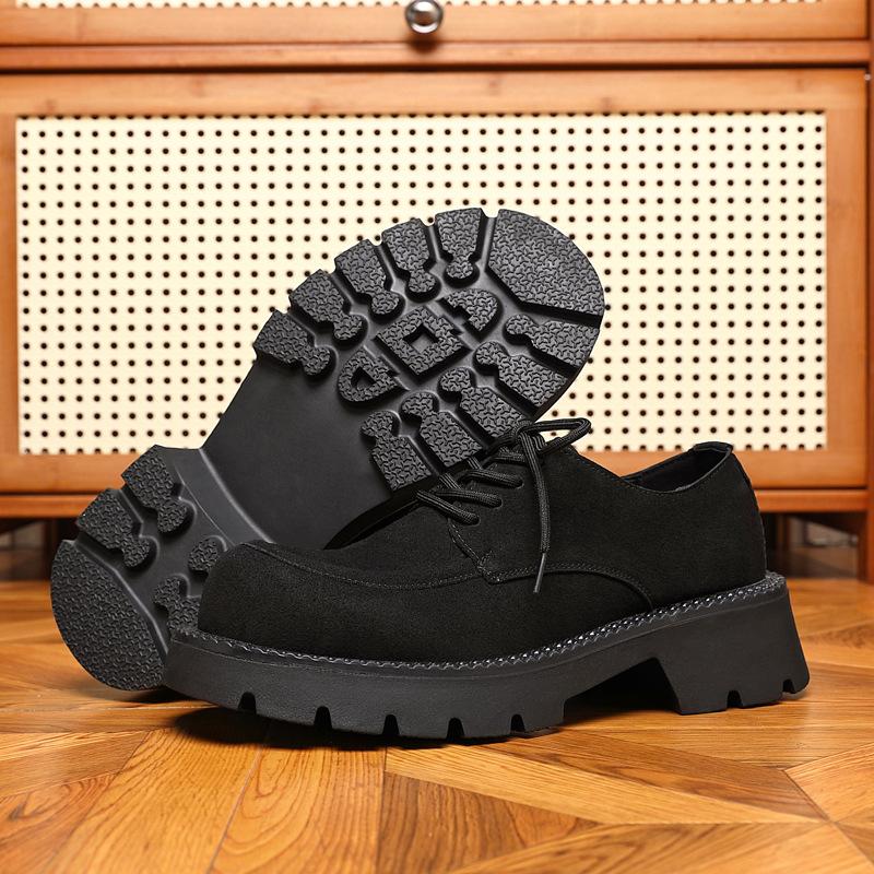 2025 autumn men's platform loafers lace-up cowhide suede leather shoes big head fashion casual platform men's shoes