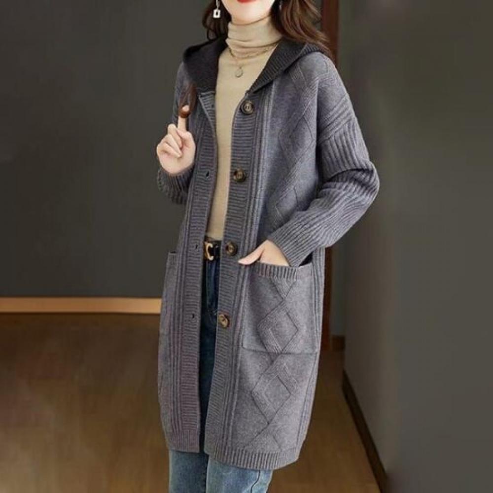 Navava Women Cozy Daily Long Sleeve Hooded Knit Cardigan Nk3217