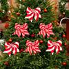 3Pcs Christmas Tree Bow Pendants Red White Striped Print Bowknot Festive Decoration Wedding Party Staircase Fireplace Decor