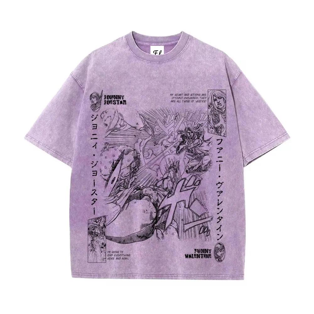 Manga JoJo's Bizarre Adventure T Shirt Gothic Y2k Washed T-shirt Summer High Quality Pure Cotton Tees Tops Men Unisex Clothing