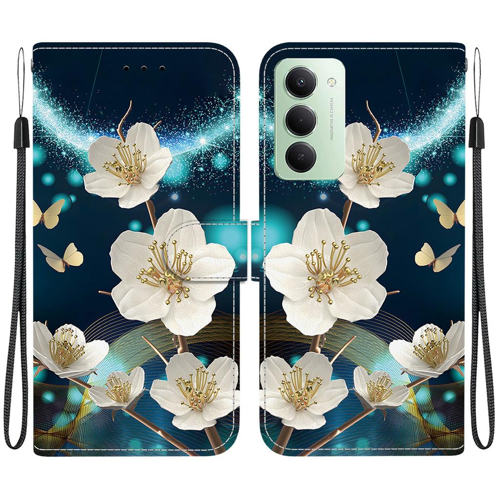 Pro Xiaomi Redmi 15 4G (EU) (171 mm) Pouzdro Vzorový Potisk Kožená Peněženka Kryt na Telefon s Šňůrkou