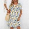 Dammode Vacker Elegant Blomma Fjäril Tryck Sommar Vår Kortärmad Rund Halsringning Vardagsklänningar