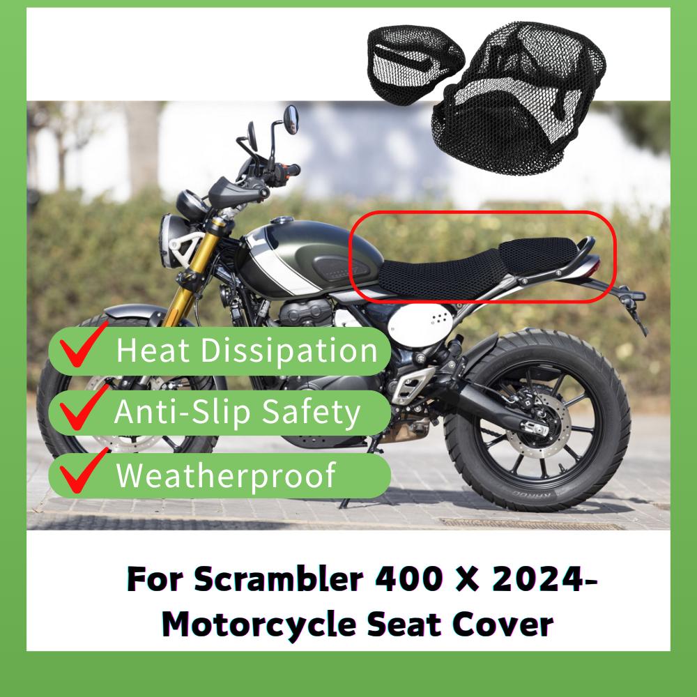 For Scrambler 400 X 2024 Motorcycle Seat Cover 3D Airflow Breathable Mesh Cushion Pad Anti Slip Waterproof Mesh Cushion