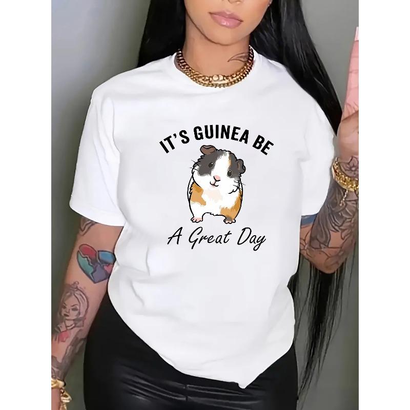 

Cartoon Hamster Graphic Fashionable Round Neck Sports Short-Sleeved T-Shirt Top Women S белый