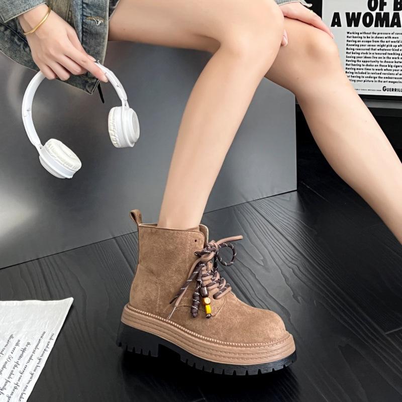 Suding home! Retro polished Martin boots women's 2025 new autumn beaded thick-soled heightening outdoor mountaineering short boots