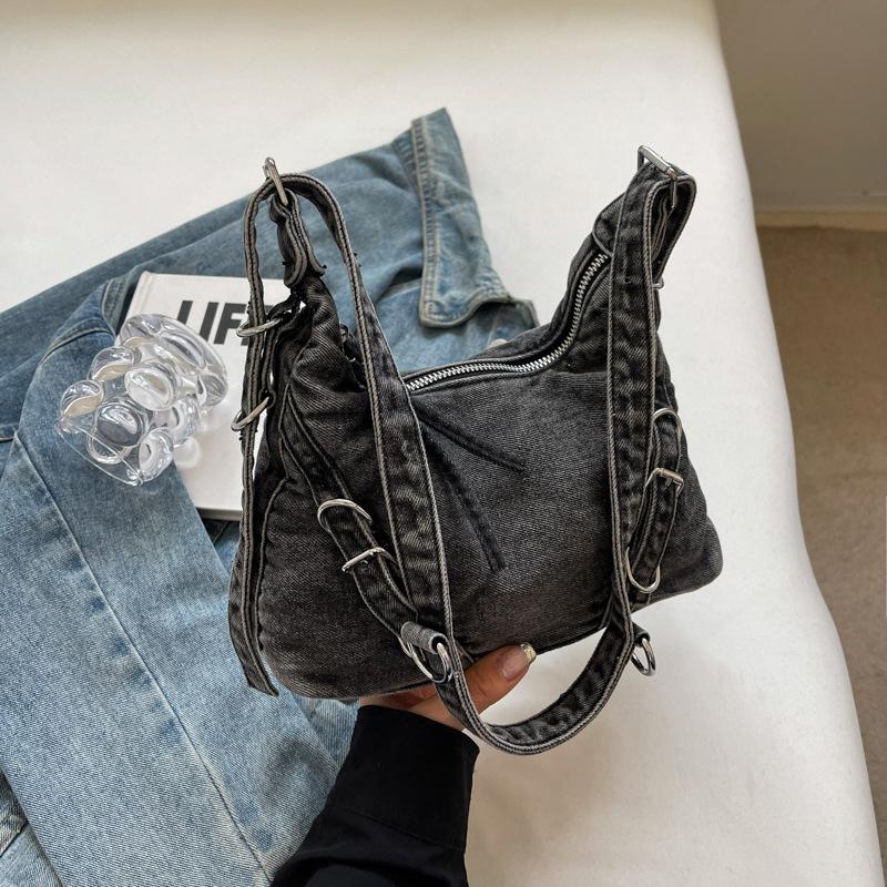 

Сумка-тоут из выстиранного денима премиум-класса Sense, сумка Spice Girl, старая ретро-сумка на плечо большой емкости 22*9*14 чёрный