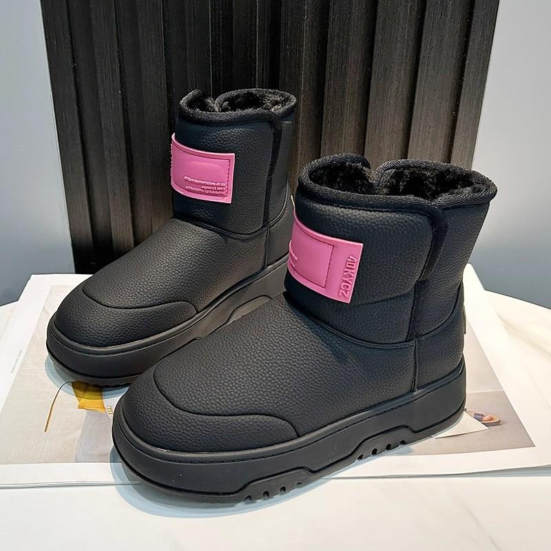 Leather Bread Non-slip Snow Boots, Children's Winter Thick-soled Velvet Thickened Warm Short Cotton Shoes