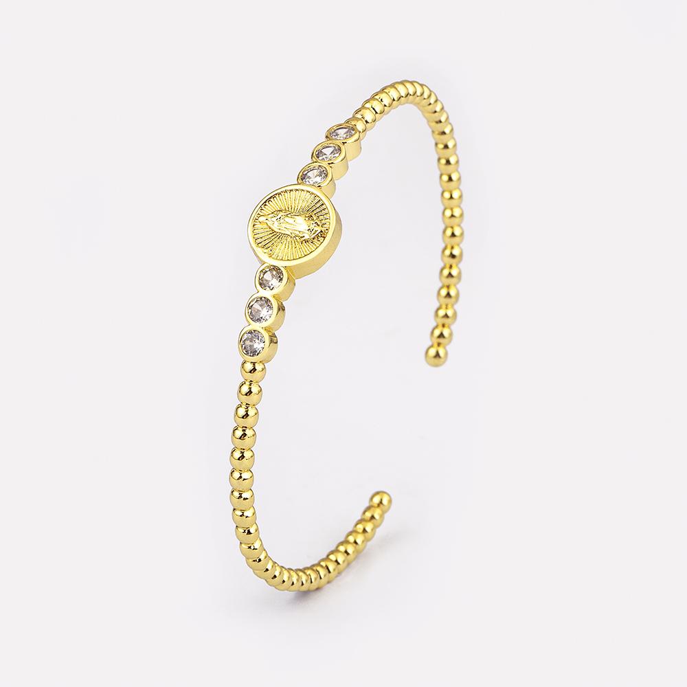 Nidin High Quality Gold Plated Virgin Mary Bangle Open Adjustable For Women Copper CZ Crystal Bracelet Religious Jewelry Gifts