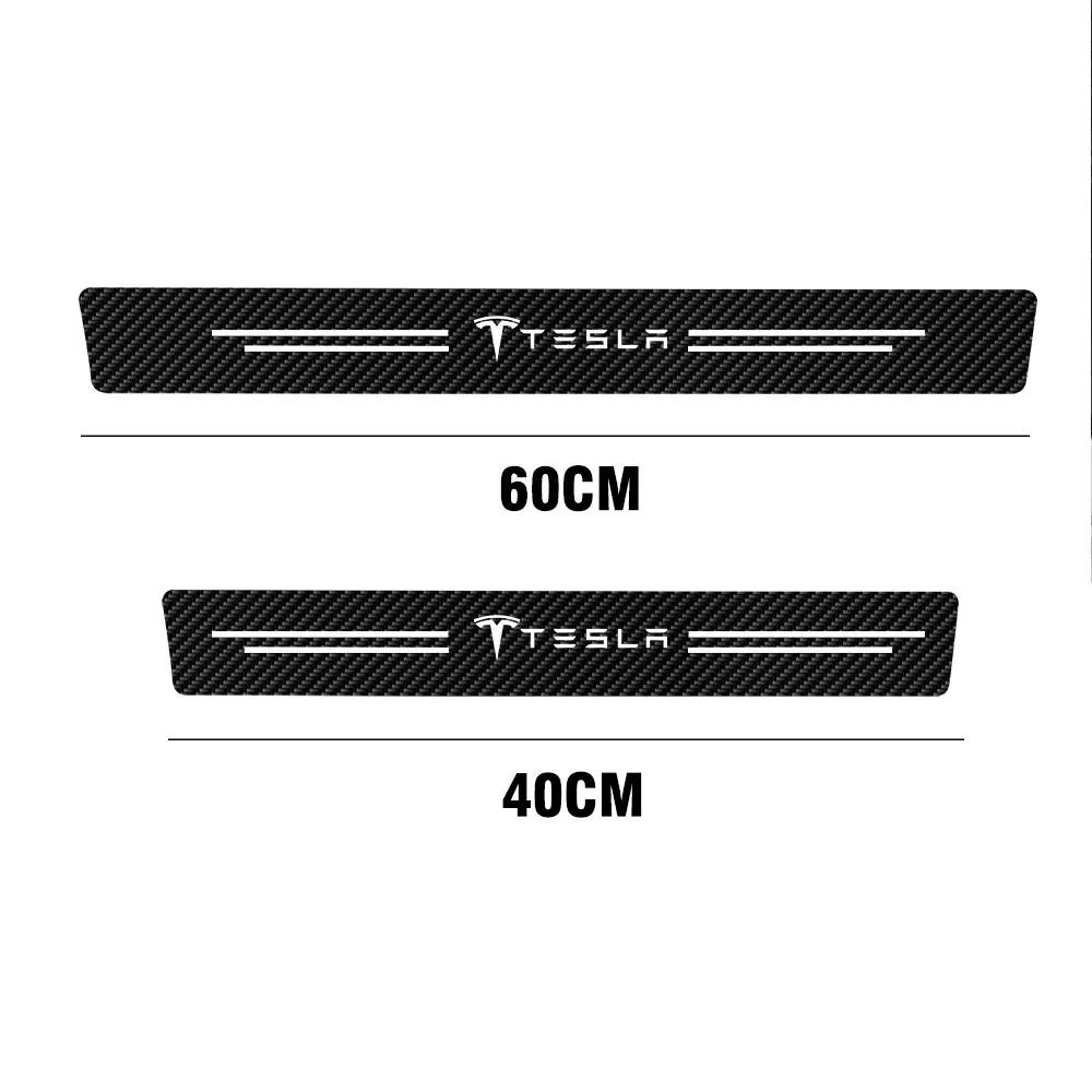 Car Sticker Tesla Car Imitation Carbon Fiber Leather Door Sill Logo Sticker for Tesla Model 3 Y S X Roadster Cybertruck Juguete