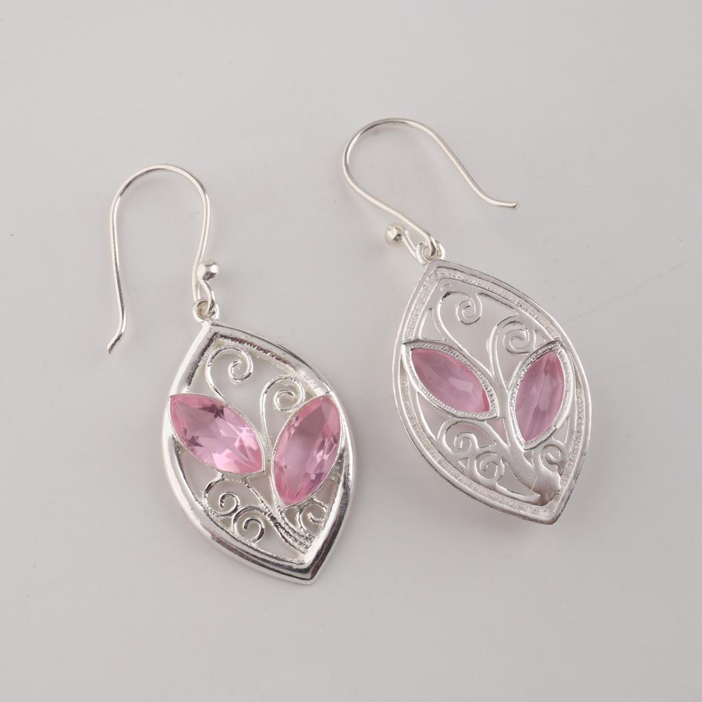Pink Morganite Gemstone Sterling Silver Handmade Earring, 925 Silver Jewelry For Mother/Wife, Dangle Earring, New Year Gift CE-24-10