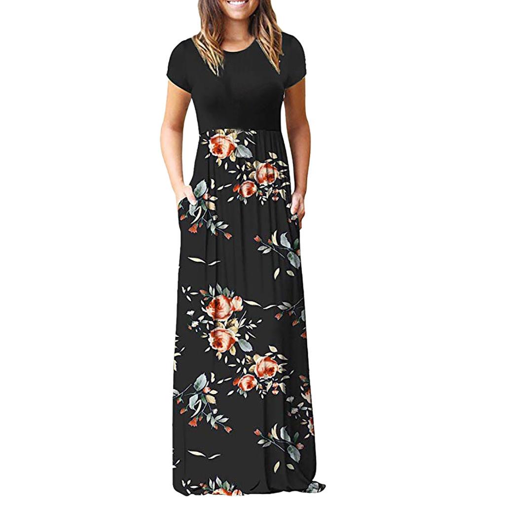 IHUASU Short Sleeve Printed Dress Long Skirt