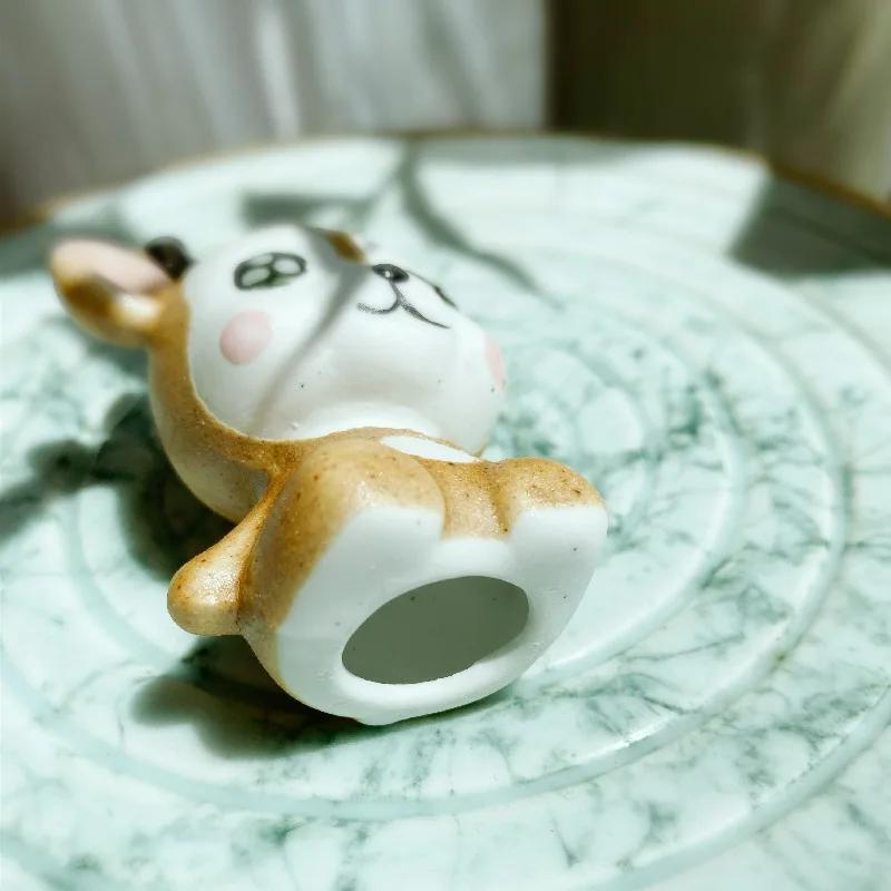 4pcs Set Creative and Cute Cartoon Sika Deer Ceramic Healing Series Small Ornaments Office Tabletop Gifts Desk Decoration